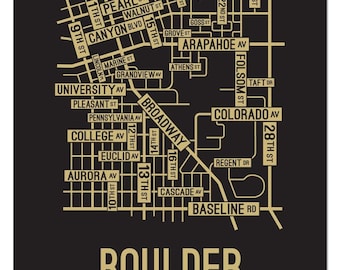 Boulder, Colorado Street Map - Poster, Acrylic, Framed, and Metal Prints