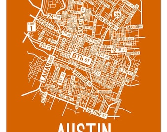Austin, Texas Street Map - Poster, Acrylic, Framed, and Metal Prints