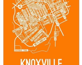 Knoxville, Tennessee Street Map - Poster, Acrylic, Framed, and Metal Prints