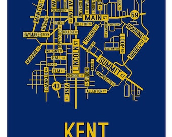 Kent, Ohio Street Map - Poster, Acrylic, Framed, and Metal Prints