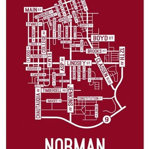 Norman, Oklahoma Street Map - Poster, Acrylic, Framed, and Metal Prints