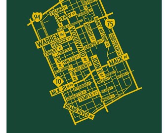 Detroit, Michigan Street Map - Poster, Acrylic, Framed, and Metal Prints