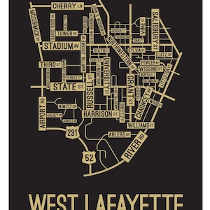 West Lafayette, Indiana Street Map - Poster, Acrylic, Framed, and Metal Prints