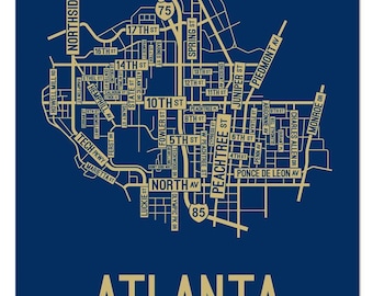 Midtown, Atlanta Street Map - Poster, Acrylic, Framed, and Metal Prints