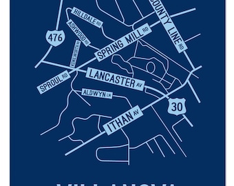 Villanova, Pennsylvania Street Map - Poster, Acrylic, Framed, and Metal Prints