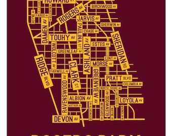 Rogers Park, Chicago Street Map - Poster, Acrylic, Framed, and Metal Prints