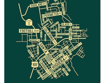 San Luis Obispo, California Street Map - Poster, Acrylic, Framed, and Metal Prints