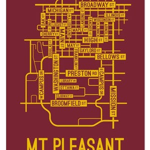 Mount Pleasant, Michigan Street Map - Poster, Acrylic, Framed, and Metal Prints