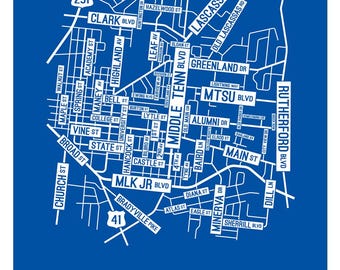 Murfreesboro, Tennessee Street Map - Poster, Acrylic, Framed, and Metal Prints