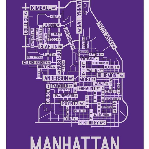Manhattan, Kansas Street Map - Poster, Acrylic, Framed, and Metal Prints