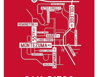 San Diego, California Street Map - Poster, Acrylic, Framed, and Metal Prints