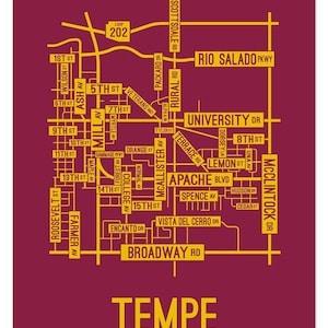 Tempe, Arizona Street Map - Poster, Acrylic, Framed, and Metal Prints
