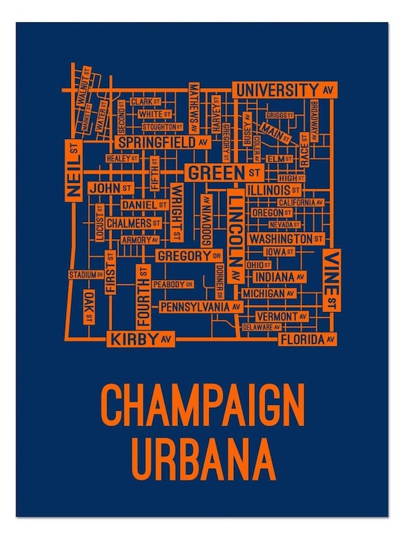 Champaign Urbana, Illinois Street Map - Poster, Acrylic, Framed, and Metal Prints