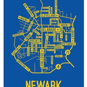 Newark, Delaware Street Map - Poster, Acrylic, Framed, and Metal Prints