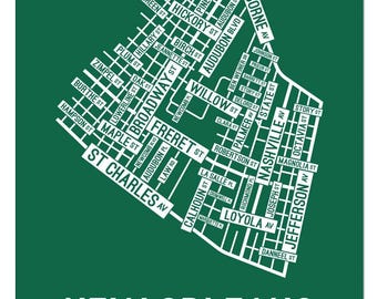 New Orleans, University District Street Map - Poster, Acrylic, Framed, and Metal Prints