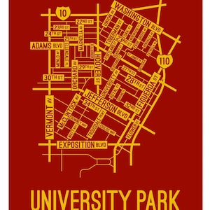 University Park, Los Angeles Street Map - Poster, Acrylic, Framed, and Metal Prints