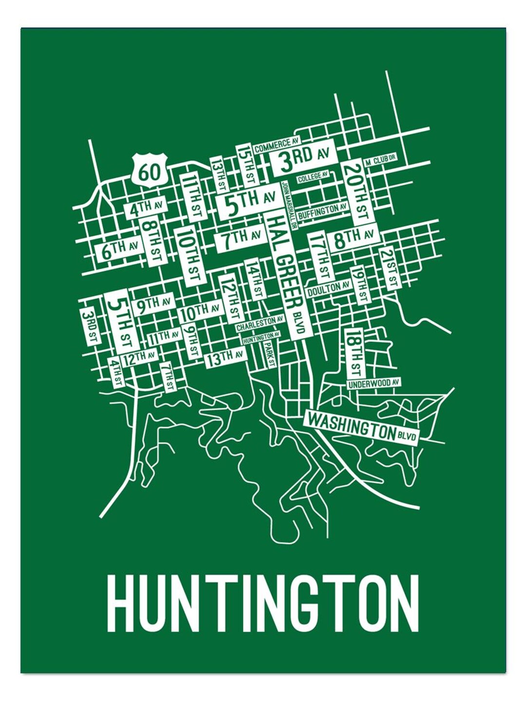 Huntingtower Virginia Map Huntington, Virginia Street Map - Poster, Acrylic, Framed, and Metal ...