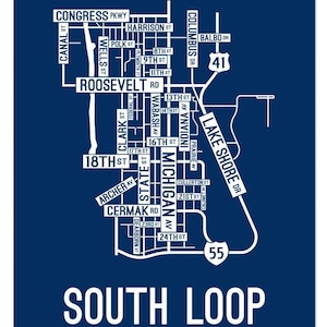 South Loop, Chicago, Illinois Street Map - Poster, Acrylic, Framed, and Metal Prints