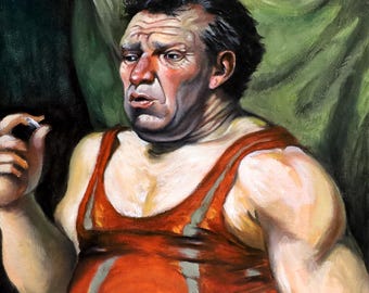 Original Oil Painting "Strongman" - 8x10 Retro Circus Character Study framed