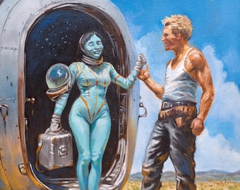 Rocket Woman Number Five - Hand made oil painting by Neil Collins. 8" x 10" Framed