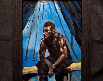 Circus Stagehand Oil Painting: Hand made, small 5x7 canvas board