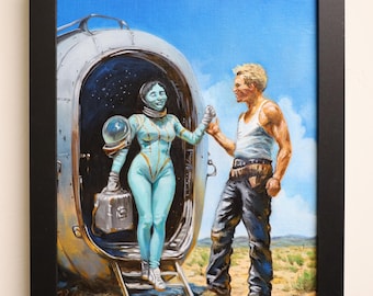 Rocket Woman Number Five - Hand made oil painting by Neil Collins. 8" x 10" Framed