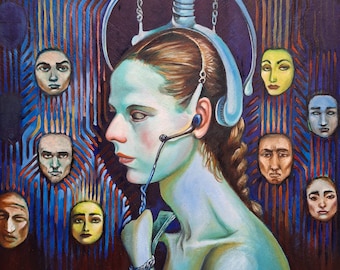 A Captive Audience In Reverse - One of a kind, hand made oil painting. 12" by 12".