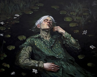 Original oil painting on canvas "Hold Me Down" Original Dark Romantic Art, 16" x 20", Framed