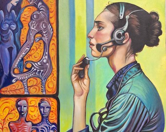 Imagining the Voices - One of a kind, hand made oil painting. 12" by 12".