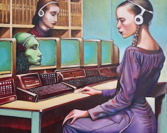 The Supervisor - One of a kind, hand made oil painting. 12" by 12".