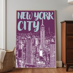 New York City Purple Travel Print | Line Drawing | Digital Download | Retro | Maximalist Decor