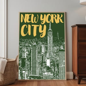 New York City Green Travel Print | Line Drawing | Digital Download | Retro | Maximalist Decor