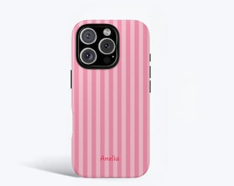 Gepersonaliseerde roze streep telefoonhoesje, aangepaste naam iPhone en Samsung-cover