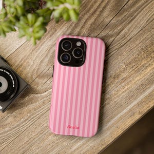 Personalized Little Pink Striped Phone Case, Pink Phone Case, Pink Stripe Print Phone Cover, iPhone, Google Pixel, Samsung Galaxy