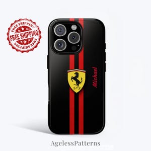 Custodia per telefono con strisce da corsa F1, nome personalizzato, regalo per sport motoristici