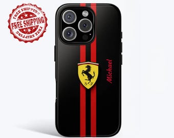 Custodia per telefono con strisce da corsa F1, nome personalizzato, regalo per sport motoristici