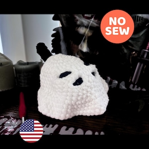 Halloween Ghost Loaf Cat Crochet Pattern No Sew Amigurumi Cat Plushie Cute Crochet Ghost Kitty Beginner Amigurumi Halloween Crochet Animals