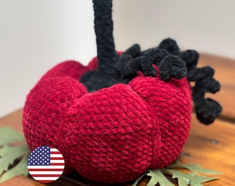 Bordeaux Crochet Pumpkin Halloween Pattern – Amigurumi Pumpkin PDF Tutorial, Fall Decor Crochet, DIY Halloween Crochet Pattern