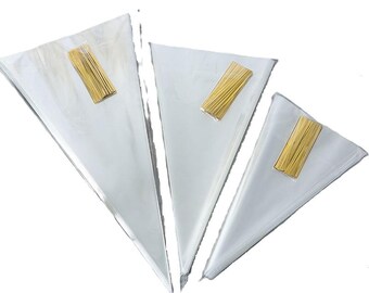 50 Clear OPP Cone Cellophane Bags – Sweets, Lollies, Candy Treats, Wedding & Party Favours