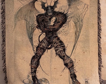 Devilman Woven Blanket Tapestry: Yoshitaka Amano Anime Art Wall