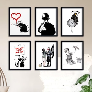 Banksy Modern Wall Art Poster Set, Contemporary Art Poster, Banksy Art, Office Decor, Big Graffiti, Living Room Print, Graffiti Boy Poster.