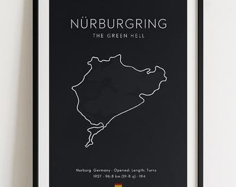 Nürburgring Nordschleife poster – Minimalist circuit art, The Green Hell, motorsport wall decor