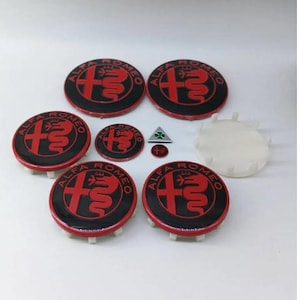 8 pezzi Emblem Coprimozzo ruota a 10 pin adesivi 40mm per Alfa NERO ROSSO 60mm