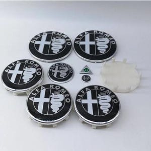 8 pezzi Emblem Coprimozzo ruota a 10 pin adesivi 40mm per Alfa BIANCO NERO 60mm