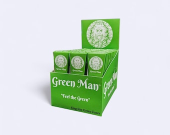 Green Man King Size vorgerollte Zapfen | Grünes Reispapier | Schaukasten | 30 Packungen pro Box