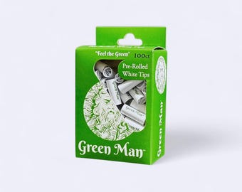Green Man förrullade filtertips | Ask med 100 st | Vit