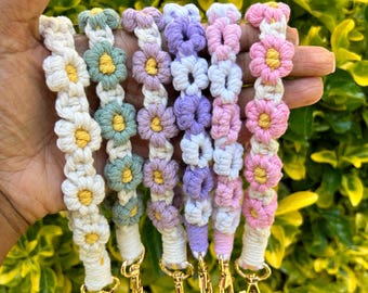 Macrame Flower Wristlet Keychain | Keyring Holder Gift for Moms - Stocking Stuffer | Macrame Wristlet Keychain Gift for Her | Teacher Gift