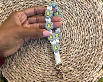 Macrame Flower Wristlet Keychain | Keyring Holder Gift for Moms - Stocking Stuffer | Macrame Wristlet Keychain Gift for Her | Teacher Gift