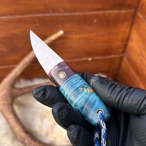 Puukko Knife, Mini Puukko, Handmade Stabilized Handle Puukko Knife with Leather Sheath, Small Pukko Knife, Necklace Knife,EDC,Father&#39;s Day