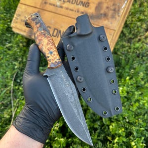 Handforged Sleipner Steel Tactical Knife, Stonewash Surface, 63 HRC Hardness, American Kydex Sheath